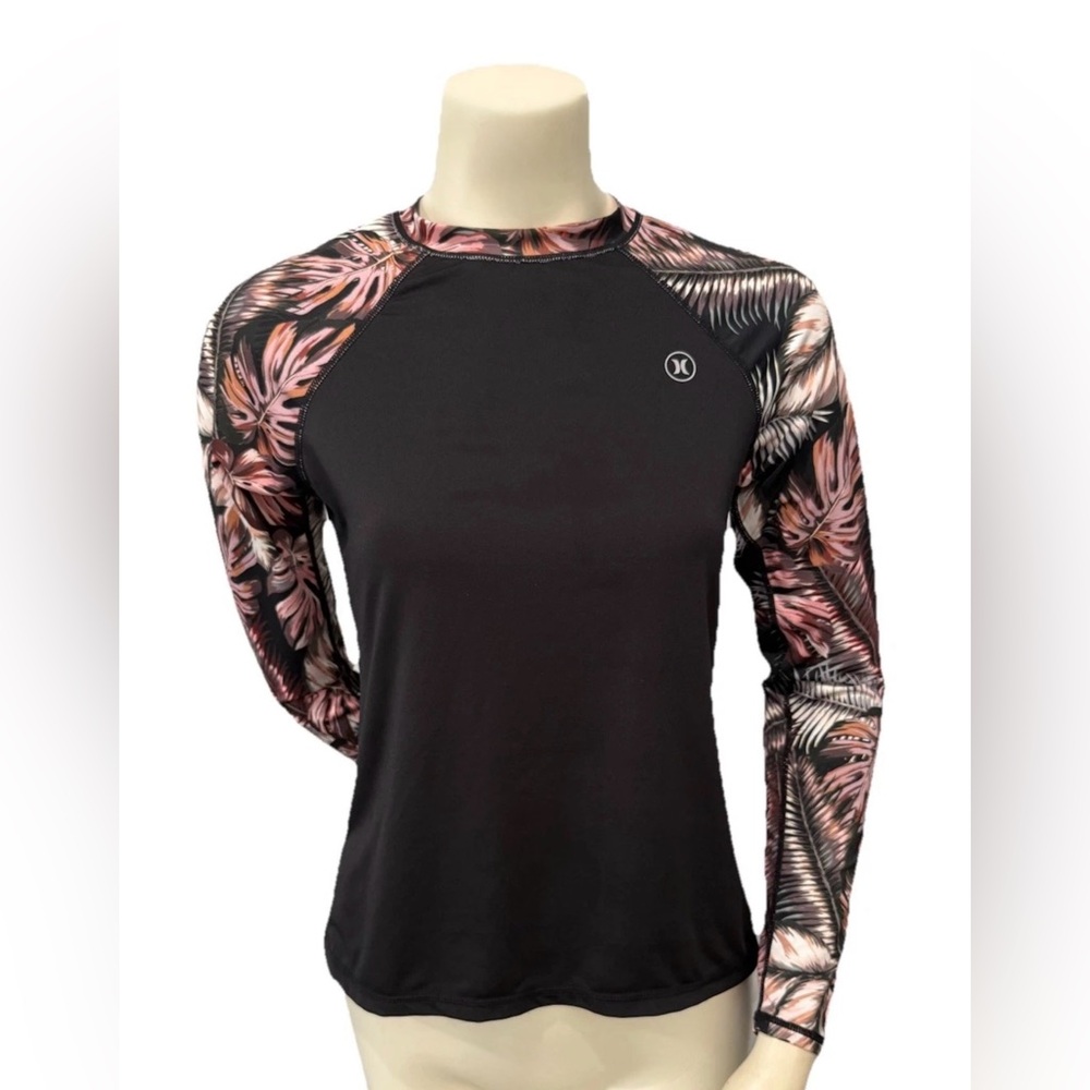 Hurley Women’s Floral Sleeve UPF 50+ Rash Guard Top Size Small